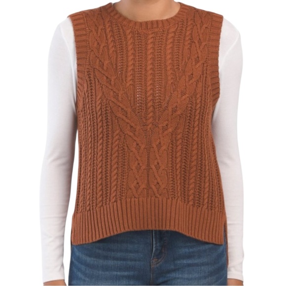 NEW Rachel Zoe Burnt Orange Cable Knit Sleeveless Sweater Vest size Medium - Picture 2 of 8